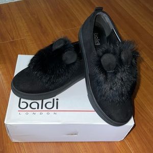 Baldi black slip ons with fuzzy animal ears!